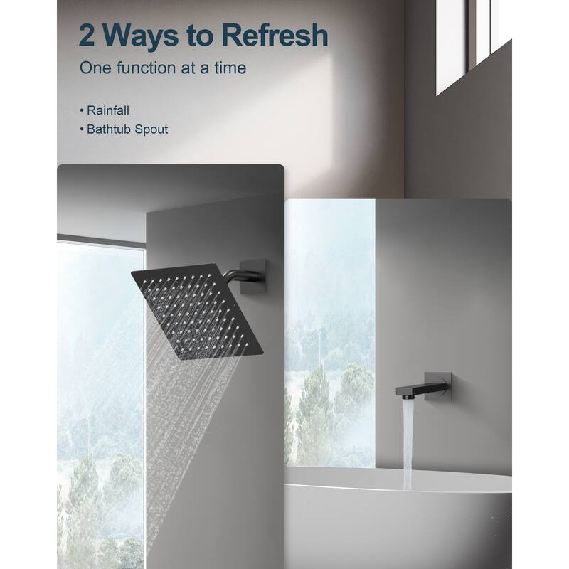 GRANDJOY 8 inch Wall Mount Rainfall Shower Head with Tub Spout Combo